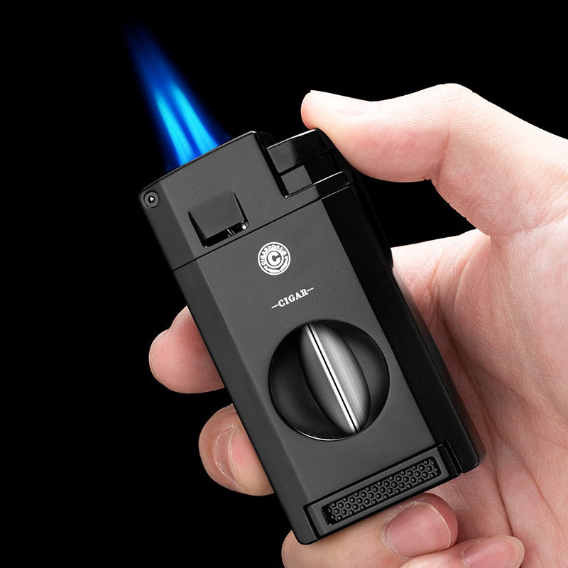 Torch Lighter with Cigar Cutter V Cut & Cigar Holder,