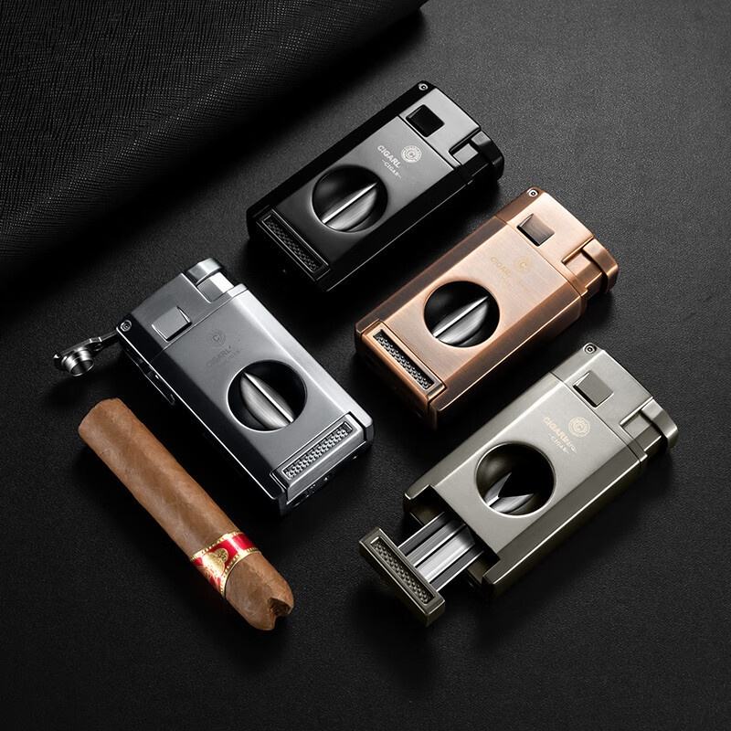 Torch Lighter with Cigar Cutter V Cut & Cigar Holder,