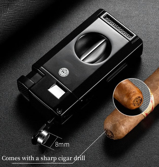 Torch Lighter with Cigar Cutter V Cut & Cigar Holder,